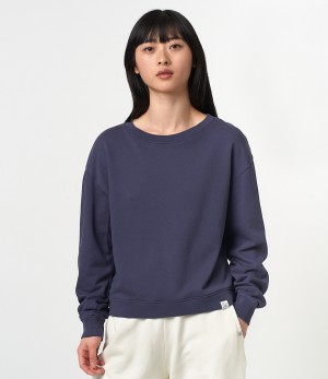 Blue Women Merz B. Schwanen WSW02 cropped crew neck Sweatshirts | MERZ5061298