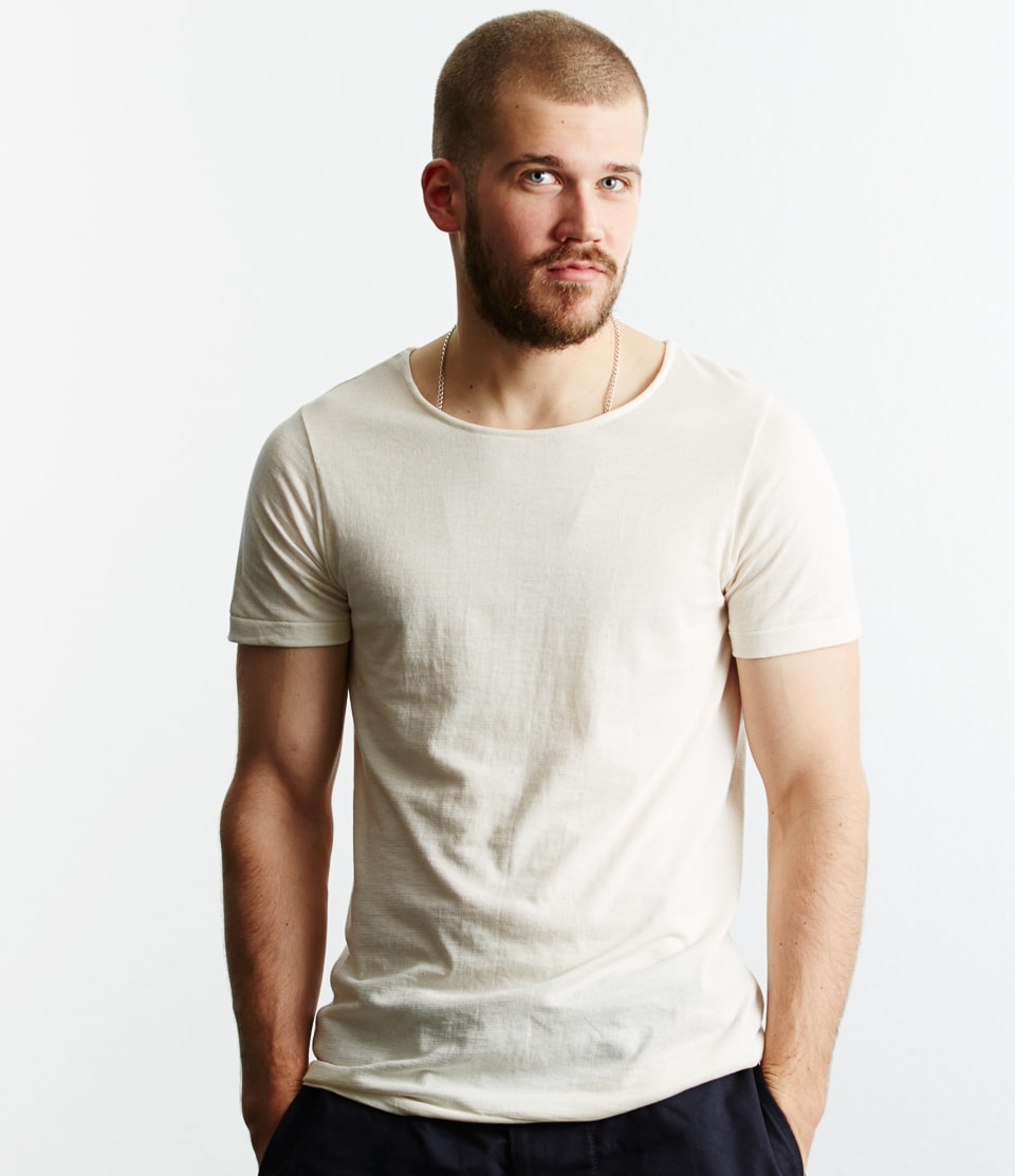 Beige Men Merz B. Schwanen 114 loopwheeled T Shirts | MERZ6495873