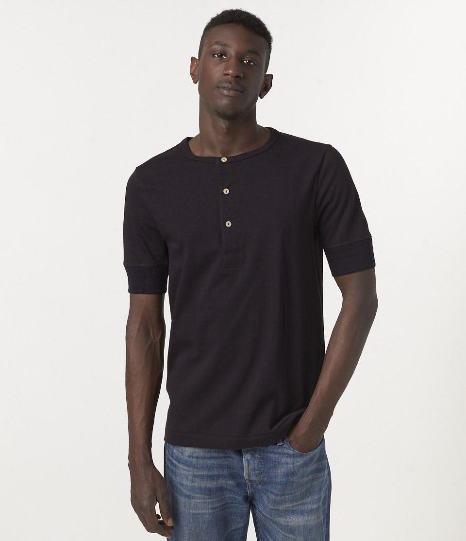 Black Men Merz B. Schwanen 207 loopwheeled henley T Shirts | MERZ4670218